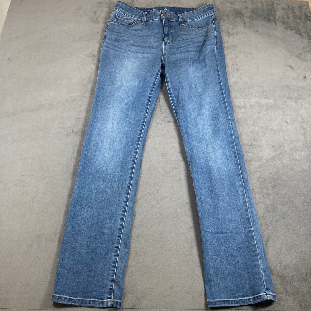 St Johns Bay Straight Leg Jeans Womens 10 Medium Wash Blue Denim Stretch